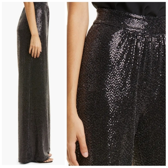 NWOT Ramy Brook Gavin Metallic Wide Leg Pant Black 14 - Picture 3 of 11